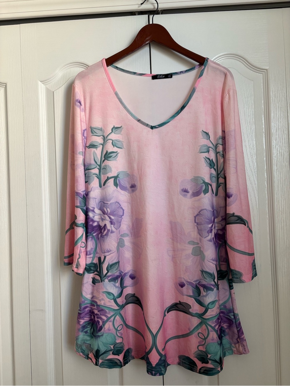 Lily Pink Floral V-Neck Women's Top